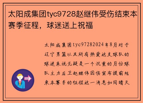 太阳成集团tyc9728赵继伟受伤结束本赛季征程，球迷送上祝福