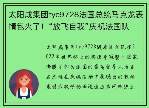 太阳成集团tyc9728法国总统马克龙表情包火了！“放飞自我”庆祝法国队勇夺世界杯